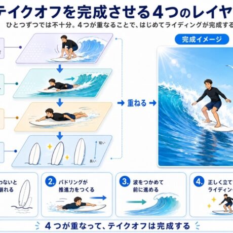 テイクオフが安定しない人へ｜サーフィン上達のレイヤー思考